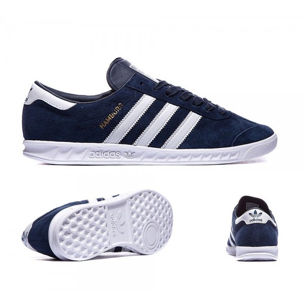 Adidas Originals Hamburg Trainer Navy White and Go...